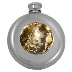 Gold Sea Coast Waves Depier Round Hip Flask (5 Oz) by Celenk