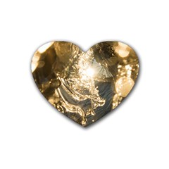 Gold Sea Coast Waves Depier Rubber Coaster (heart)  by Celenk