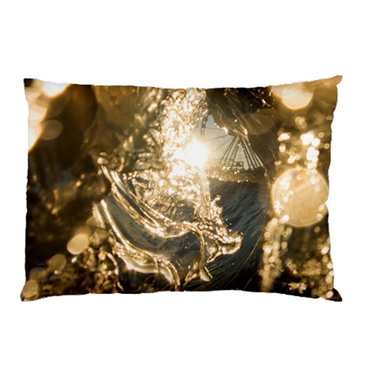 Gold Sea Coast Waves Depier Pillow Case