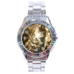 Gold Sea Coast Waves Depier Stainless Steel Analogue Watch by Celenk