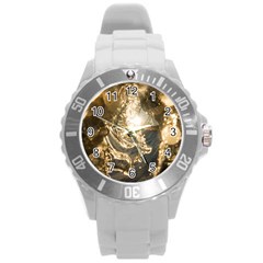 Gold Sea Coast Waves Depier Round Plastic Sport Watch (l) by Celenk