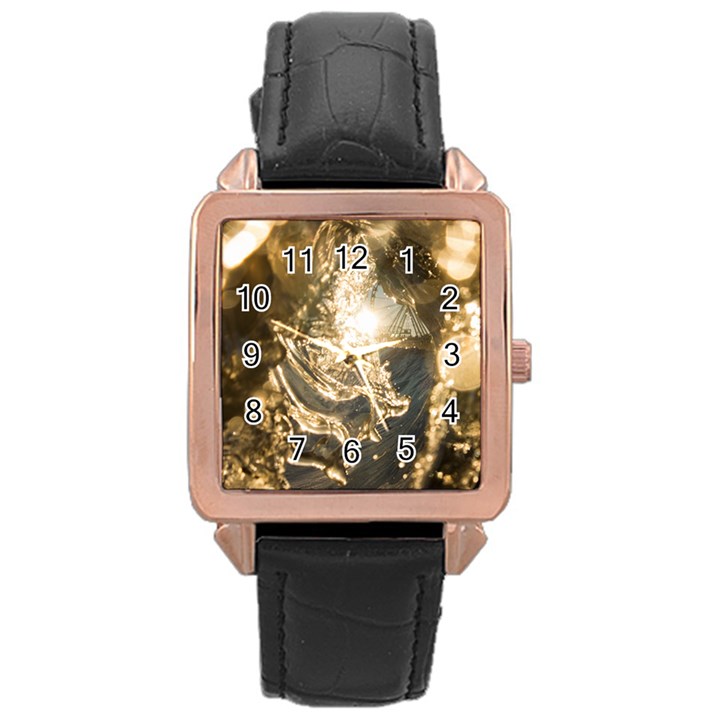 Gold Sea Coast Waves Depier Rose Gold Leather Watch 