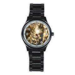 Gold Sea Coast Waves Depier Stainless Steel Round Watch by Celenk