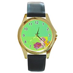 Background Homepage Blossom Bloom Round Gold Metal Watch by Celenk