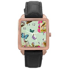 Collage Rose Gold Leather Watch  by NouveauDesign