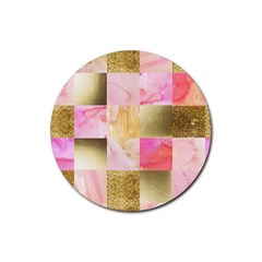 Collage Gold And Pink Rubber Coaster (round)  by NouveauDesign