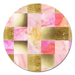 Collage Gold And Pink Magnet 5  (round) by NouveauDesign