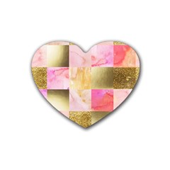 Collage Gold And Pink Rubber Coaster (heart)  by NouveauDesign