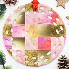 Collage Gold And Pink Ornament (round Filigree) by NouveauDesign