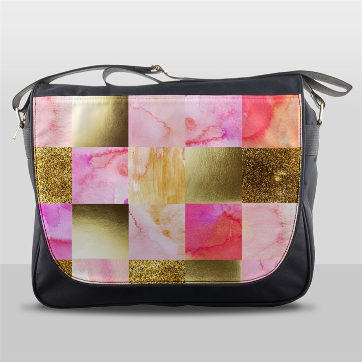 collage gold and pink Messenger Bags