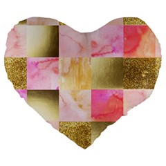 Collage Gold And Pink Large 19  Premium Heart Shape Cushions by NouveauDesign