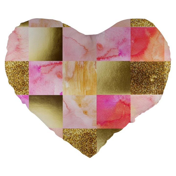 collage gold and pink Large 19  Premium Heart Shape Cushions