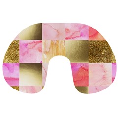 Collage Gold And Pink Travel Neck Pillows by NouveauDesign