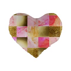 Collage Gold And Pink Standard 16  Premium Flano Heart Shape Cushions by NouveauDesign