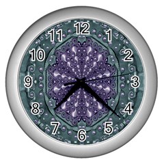 Star And Flower Mandala In Wonderful Colors Wall Clocks (silver)  by pepitasart