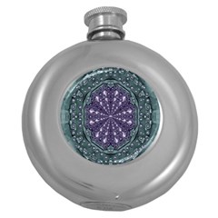 Star And Flower Mandala In Wonderful Colors Round Hip Flask (5 Oz) by pepitasart