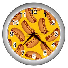 Hot Dog Seamless Pattern Wall Clocks (silver)  by Celenk