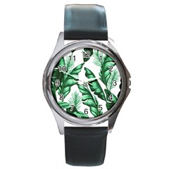 Banana Leaves And Fruit Isolated With Four Pattern Round Metal Watch by Celenk