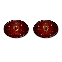 Wonderful Hearts With Floral Elemetns, Gold, Red Cufflinks (oval) by FantasyWorld7