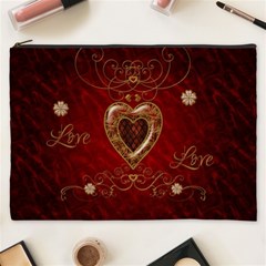 Wonderful Hearts With Floral Elemetns, Gold, Red Cosmetic Bag (xxxl)  by FantasyWorld7