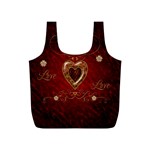 Wonderful Hearts With Floral Elemetns, Gold, Red Full Print Recycle Bags (S)  Front