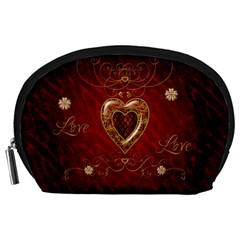 Wonderful Hearts With Floral Elemetns, Gold, Red Accessory Pouches (large)  by FantasyWorld7