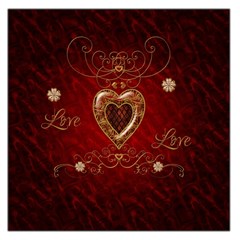 Wonderful Hearts With Floral Elemetns, Gold, Red Large Satin Scarf (square) by FantasyWorld7