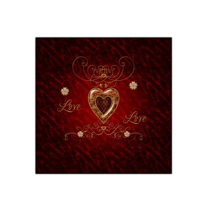 Wonderful Hearts With Floral Elemetns, Gold, Red Satin Bandana Scarf