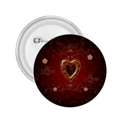 Wonderful Hearts With Floral Elemetns, Gold, Red 2 25  Buttons by FantasyWorld7