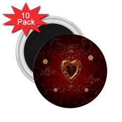 Wonderful Hearts With Floral Elemetns, Gold, Red 2 25  Magnets (10 Pack)  by FantasyWorld7