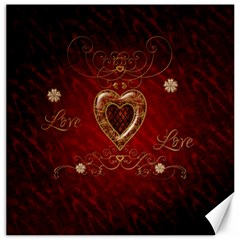 Wonderful Hearts With Floral Elemetns, Gold, Red Canvas 20  X 20   by FantasyWorld7