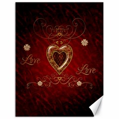 Wonderful Hearts With Floral Elemetns, Gold, Red Canvas 18  X 24   by FantasyWorld7