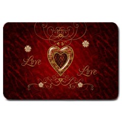 Wonderful Hearts With Floral Elemetns, Gold, Red Large Doormat  by FantasyWorld7