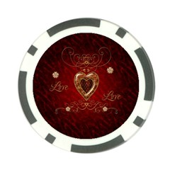 Wonderful Hearts With Floral Elemetns, Gold, Red Poker Chip Card Guard (10 Pack) by FantasyWorld7