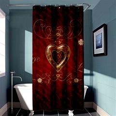 Wonderful Hearts With Floral Elemetns, Gold, Red Shower Curtain 36  X 72  (stall)  by FantasyWorld7