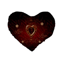 Wonderful Hearts With Floral Elemetns, Gold, Red Standard 16  Premium Heart Shape Cushions by FantasyWorld7