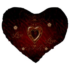 Wonderful Hearts With Floral Elemetns, Gold, Red Large 19  Premium Heart Shape Cushions by FantasyWorld7