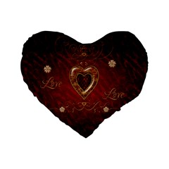 Wonderful Hearts With Floral Elemetns, Gold, Red Standard 16  Premium Flano Heart Shape Cushions by FantasyWorld7