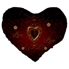 Wonderful Hearts With Floral Elemetns, Gold, Red Large 19  Premium Flano Heart Shape Cushions