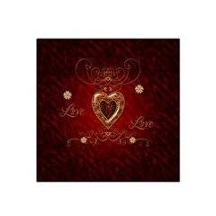 Wonderful Hearts With Floral Elemetns, Gold, Red Satin Bandana Scarf by FantasyWorld7