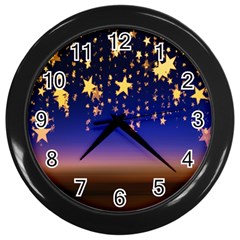 Christmas Background Star Curtain Wall Clocks (black) by Celenk