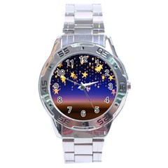 Christmas Background Star Curtain Stainless Steel Analogue Watch by Celenk