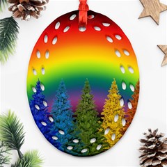 Christmas Colorful Rainbow Colors Oval Filigree Ornament (two Sides) by Celenk