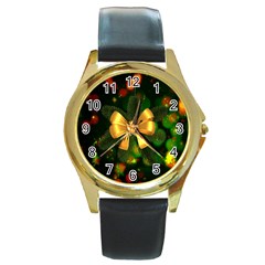 Christmas Celebration Tannenzweig Round Gold Metal Watch by Celenk