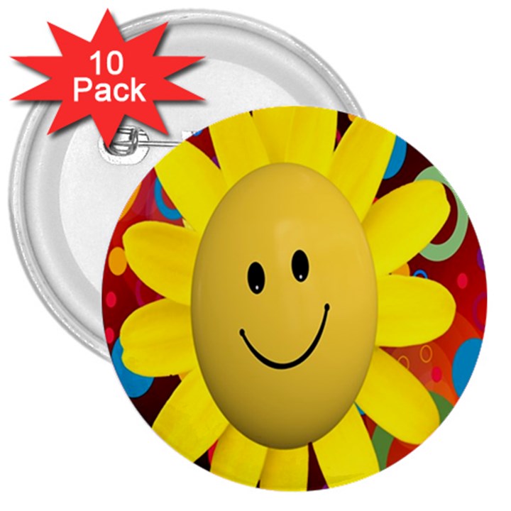 Sun Laugh Rays Luck Happy 3  Buttons (10 pack) 