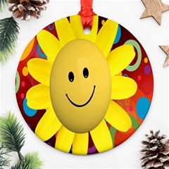 Sun Laugh Rays Luck Happy Round Ornament (two Sides) by Celenk