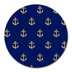 Gold Anchors Background Round Mousepads by Celenk