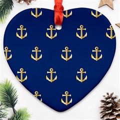 Gold Anchors Background Heart Ornament (two Sides) by Celenk