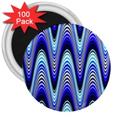 Waves Wavy Blue Pale Cobalt Navy 3  Magnets (100 Pack) by Celenk