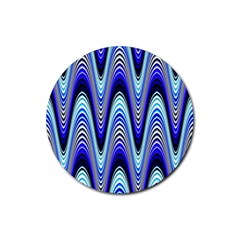 Waves Wavy Blue Pale Cobalt Navy Rubber Coaster (round)  by Celenk